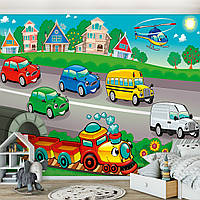Флизелиновые фотообои детский город 416x290 см Машины - игрушки для мальчиков (13289VEXXXXL) +клей