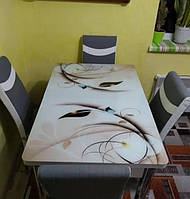 Обеденный комплект, кухонный стол и 6 стульев, серый с белым , ножки хром