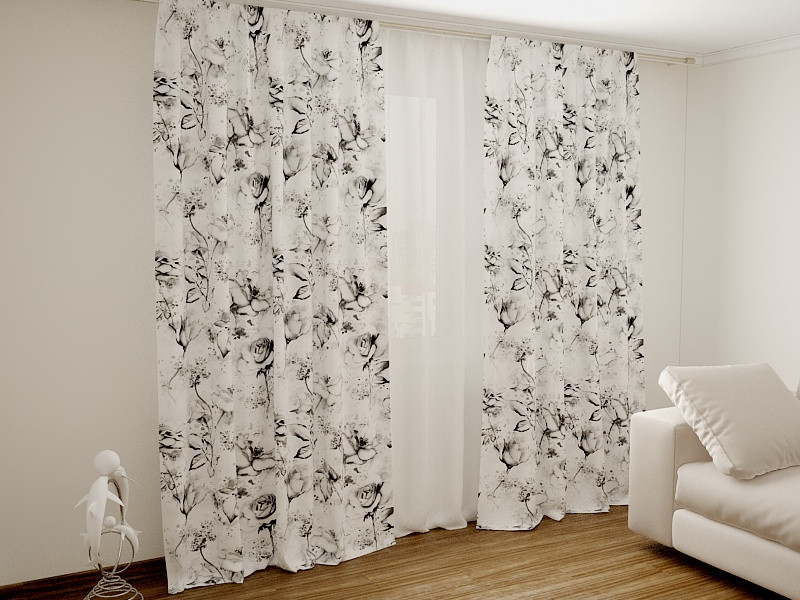 Готові штори принт сірі троянди 2 шт. х 145 см висота 270 см., фото 1