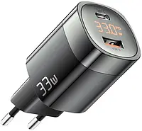 Сетевое зарядное устройство Essager 33W GaN III USB + Type-C PD QC3.0 з дисплеем Black