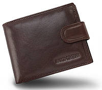 Коричневое мужское портмоне кошелек на кнопке из натуральной гладкой кожи Marco Coverna