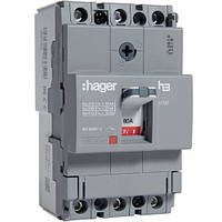 Автоматический выключатель x160, In=80А, 3п, 18kA, Тфикс/Мфикс, Hager HDA080L