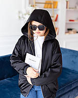 Бомпер детский подростковый демисезонный, куртка детская с капшоном, демисезонная, бренд, Черный, 110-164