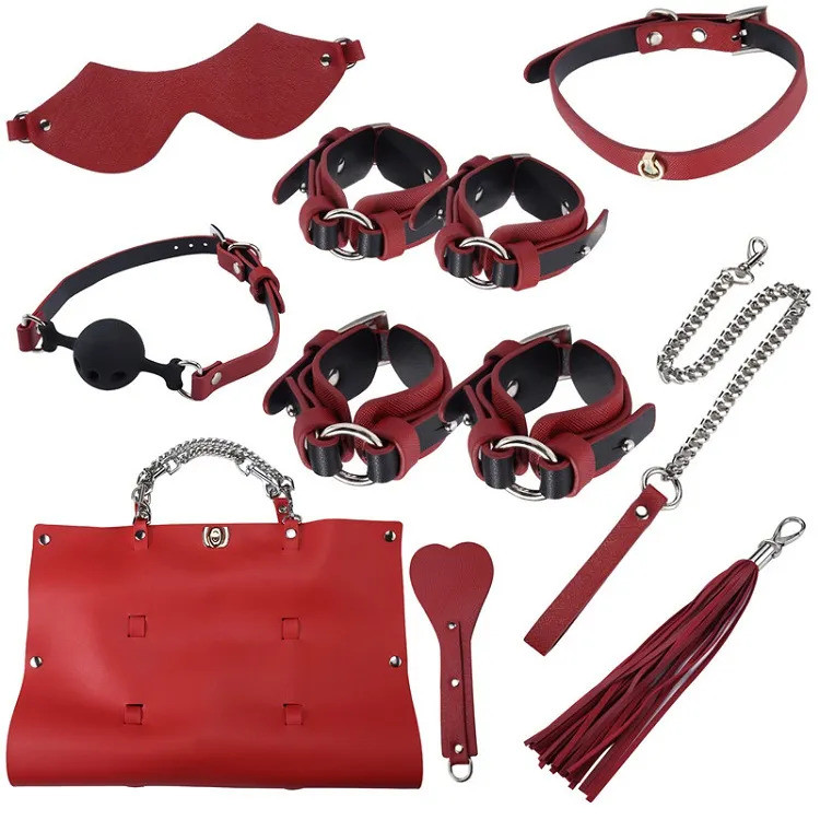 Червона фетиш-сумка з БДСМ-девайсами 8 предметів