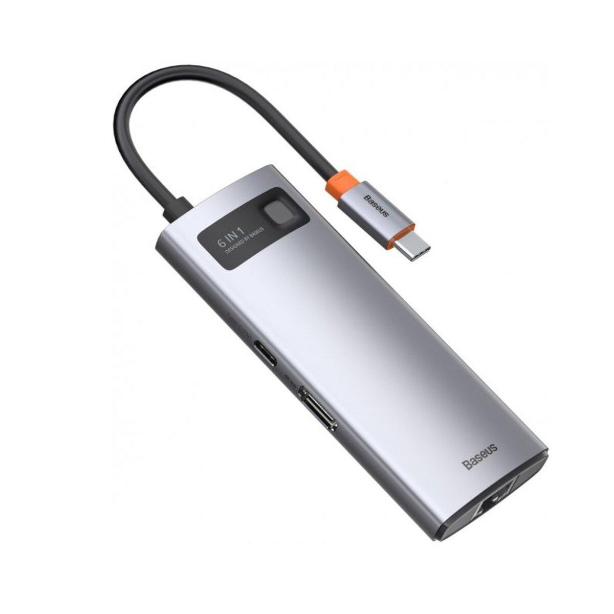 USB-Hub Baseus Metal Gleam Series 6-in-1 Multifunctional Type-C HUB Docking Station Gray