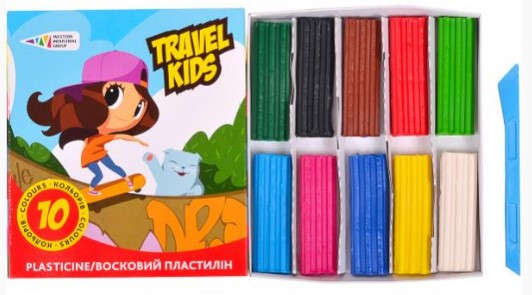 Пластилін "Гамма Нововолинськ" "Travel Kids" восковий 10 кольорів 120 г 331010/TK, шт