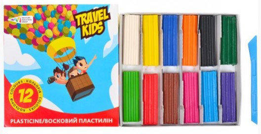 Пластилін "Гамма Нововолинськ" "Travel Kids" восковий 12 кольорів 144 г 331011/TK, шт, фото 1