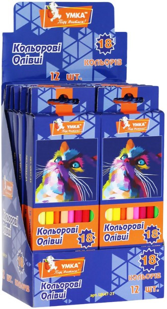 Олівці кольорові "Умка" 18кол. ЦК47-21 "Фауна" трикутн, шт, фото 1