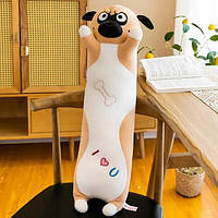 Мягкая игрушка-подушка Длинная Собака Мопс 80 см, Коричневая