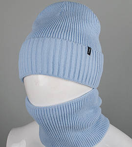 Комплект шапка-резинка з відворотом на флісі + Баф на філсі (230701), Блакитний