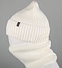 Комплект шапка-резинка з відворотом на флісі + Баф на філсі (230701), Молочний, фото 2