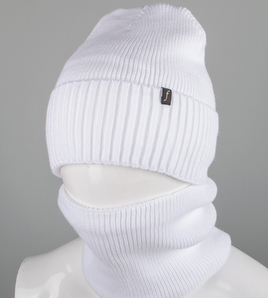 Комплект шапка-резинка з відворотом на флісі + Баф на філсі (230701), Білий, фото 1