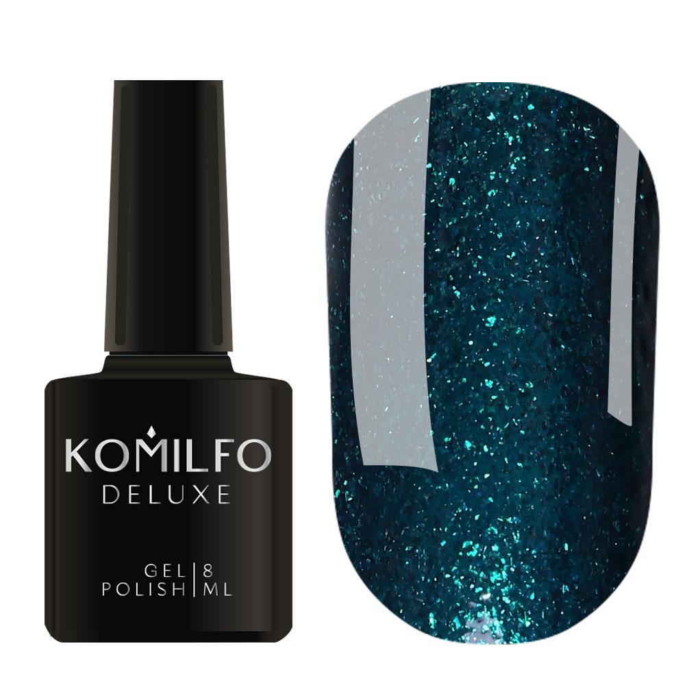 Гель-лак для нігтів Komilfo DeLuxe Series NoG019 темний смарагдовий з блискітками, 8 мл