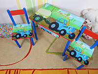 Детский столик и стульчик от производителя Украина Дерево и МДФ 2-7 лет Синий Трактор стол и стул