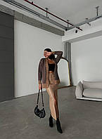 Женская юбка эко-кожа карандаш в обтяжку с разрезом стильная удобная трендовая черный, бежевый, коричневый бежевий
