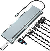 Концентратор USB C Dual HDMI, концентратор адаптера USB C, док-станция 12 в 1 для MacBook, DELL XPS 13/15
