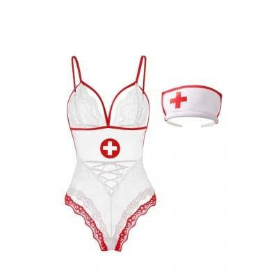 Спокусливий костюм медсестри S/M Sunspice, білий, 2 предмети, фото 4