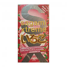 Ультратонкі презервативи із натурального латексу Sagami Xtreme Strawberry, 10 шт, 0,04 мм, фото 4