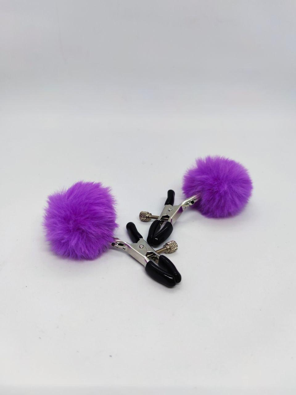 Затискачі на соски DS Fetish Nipple clamps metal poliester violet