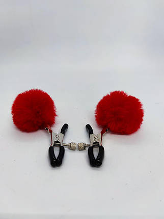 Затискачі на соски DS Fetish Nipple clamps metal poliester red, фото 1