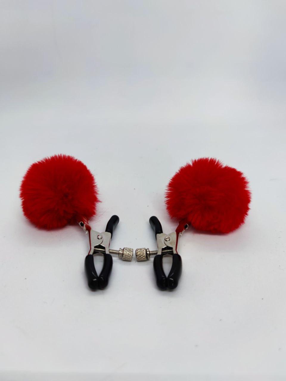 Затискачі на соски DS Fetish Nipple clamps metal poliester red