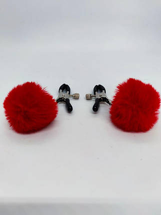Затискачі на соски DS Fetish Nipple clamps metal poliester red, фото 3