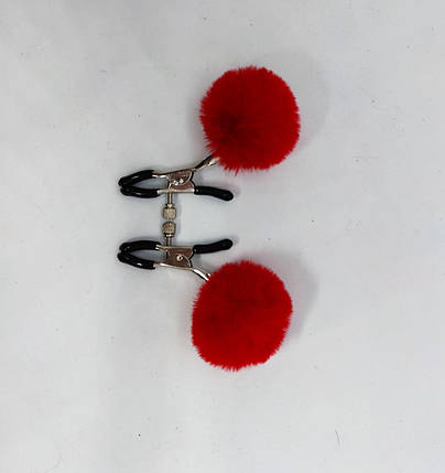 Затискачі на соски DS Fetish Nipple clamps metal poliester red, фото 4