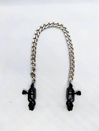Затискачі на соски DS Fetish Nipple clamps iron L silver/black 81,3 g, фото 1