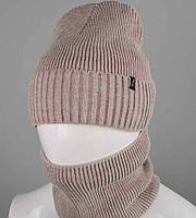 Комплект шапка-резинка с отворотом на флисе + Баф на флисе (230701), Какао