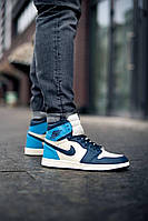 Мужские стильные кроссовки N!ke Air Jordan Retro1 OG Obsidian UNC (синие с белым)