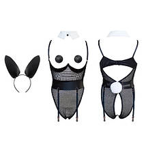 Сексуальний костюм зайчика UPKO Bunny Girl Bodysuit з відкритими грудьми, чорний, М, фото 3