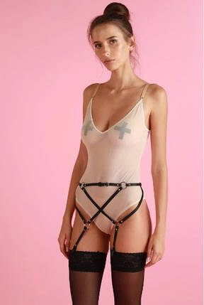 Пояс для панчох One Size S4, натуральна шкіра, чорний, фото 1