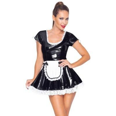 Костюм сексі покоївки Black Level Vinyl Maid's Dress, S, чорне, фото 1