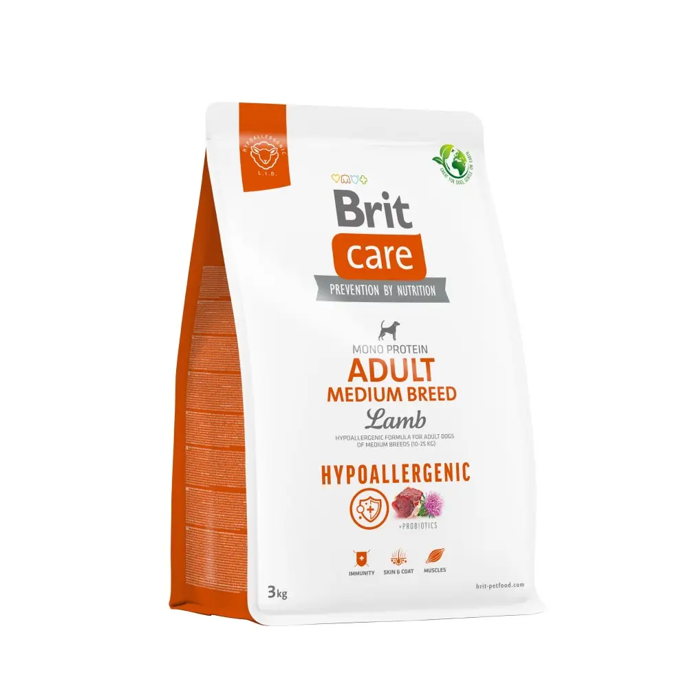 Сухий корм Brit Care Adult Medium Breed Lamb Rice для дорослих собак середніх порід 3 кг. Брит з ягням