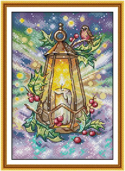 Набір для вишивання за нанесеною на канву схемою "Winter Lantern". AIDA 14CT printed 21*30 см, фото 1