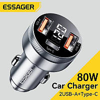 Автомобільний зарядний пристрій Essager 80W LED(1 Type-C 36w + 2 USB 2x22,5w)