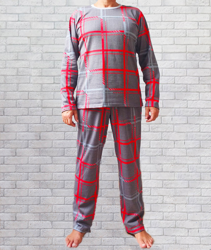 Чоловіча тепла піжама в карту кофта довгий рукав зі штанами (норма та батал), домашній чоловічий комплект