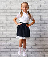 Детская юбка школьная черная пояс стрейч резинка низ широкое белое кружево, школьная юбка на девочку
