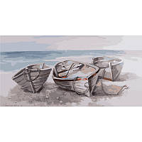 Картина за номерами Strateg ПРЕМІУМ Човни на березі моря Strateg розміром 50х25 см (WW065)