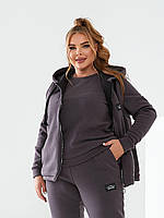 Очень теплый женский спортивный костюм тройка кофта штаны жилетка на подкладке флис 300 батал №102