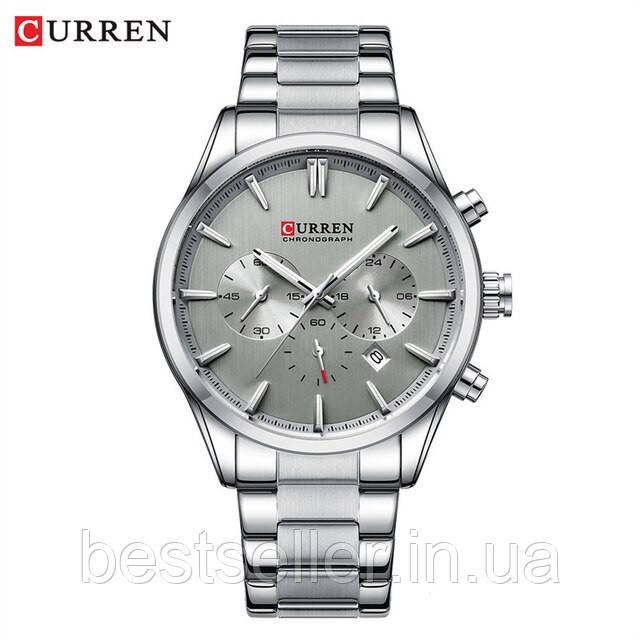 Годинник CURREN 8446 SILVER GREY DIAL 44MM CHRONOGRAPH JAPAN QUARTZ