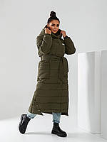 Зимове пальто жіноче хакі A032