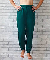 Штаны женские опт свободные плотные на манжете с карманами зеленые, спортивные брюки для женщин р.48 52 56 60