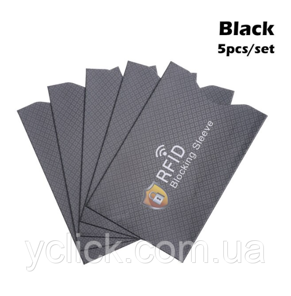 Візитниця RFID Чохол для кредитних банківських карток із захистом від сканування (5штук) 005KY Чорний