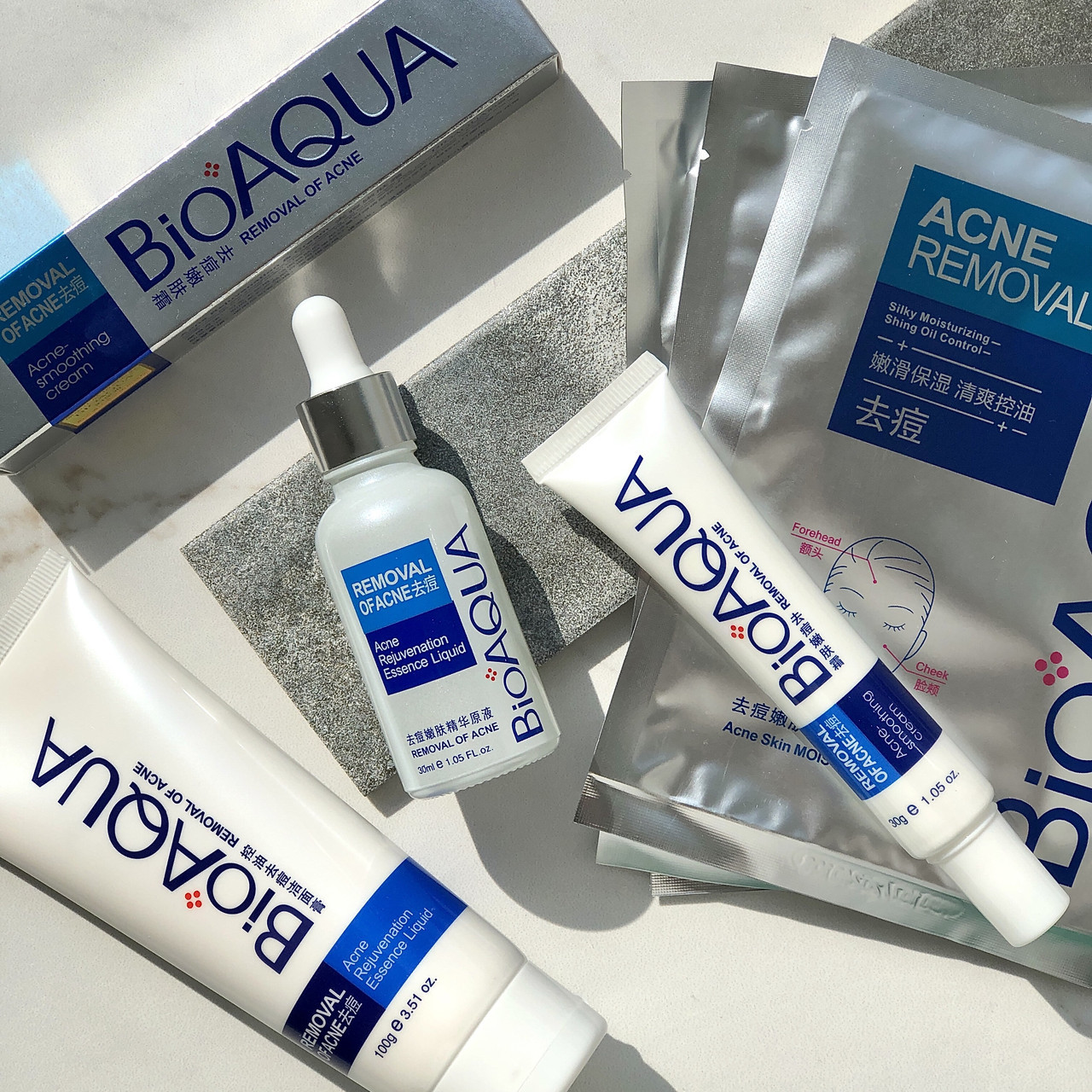 Набір 4в1 Антикне BIOAQUA (Пенка+Сироватка + Картки + Макрем + Маска)