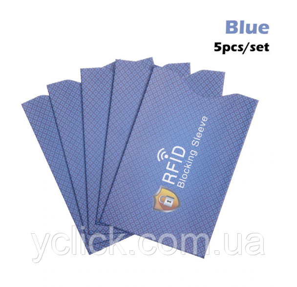 Візитниця RFID Чохол для кредитних банківських карток із захистом від сканування (5штук) 005KY Синій