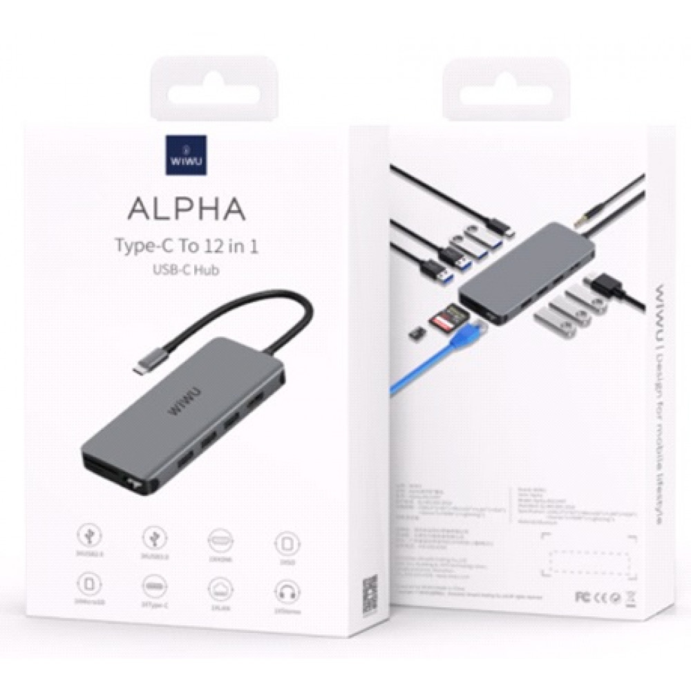 Хаб HUB USB C 12 in 1 WiWU Alpha - фото 2 - id-p1943014361