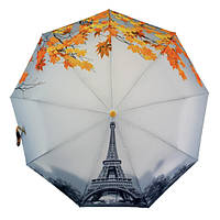 Зонт женский полуавтомат THE BEST Эйфелева Башня с желтыми кленовыми листьями Серый (31585)