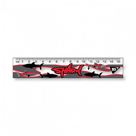 Лінійка YES Shark, 15 см, фото 1