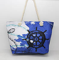 Женская тканевая пляжная сумка с канатными ручками и ярким рисунком морской тема 23 di !